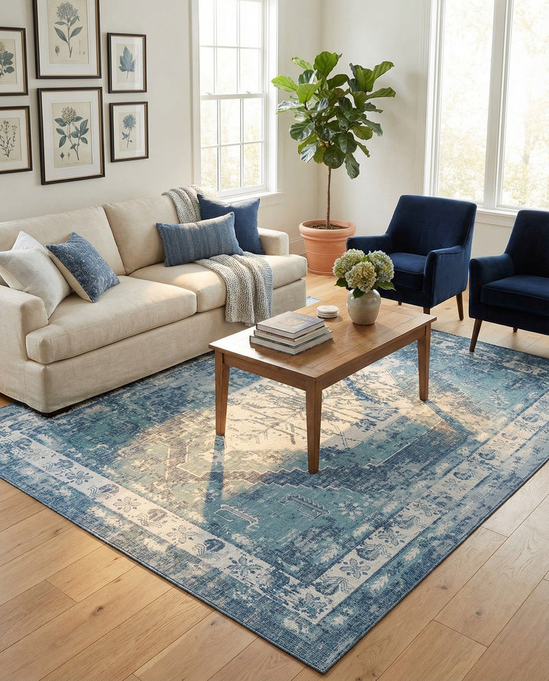 Patio Heritage Collection Area Rug -  Augusta (Blue) Rectangle Blue  lifestyle 11