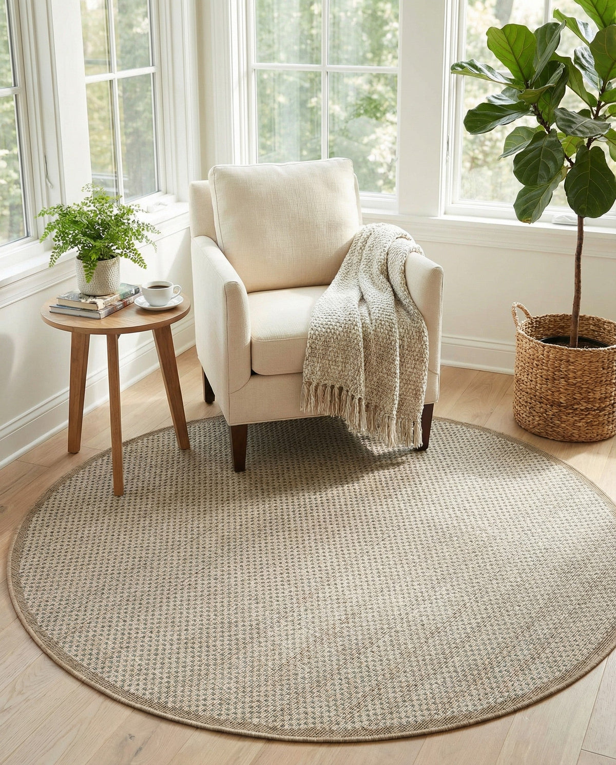 Terrace Fringe Collection Area Rug - Patio Round Beige  lifestyle 107