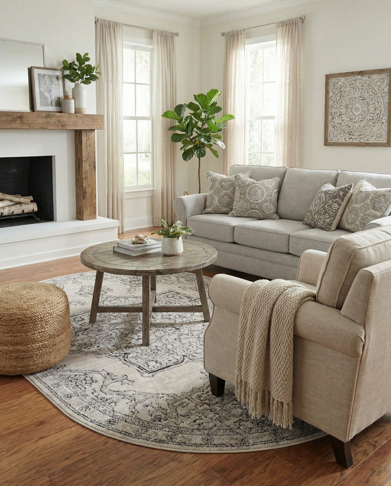 Mykonos Manor Collection Area Rug -  Tinos (Ivory) Oval Ivory  lifestyle 34