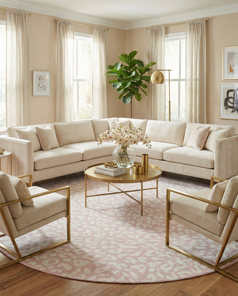 Savannah Escape Collection Area Rug -  Amazon (Pink Ivory) Round Pink Ivory  lifestyle 29