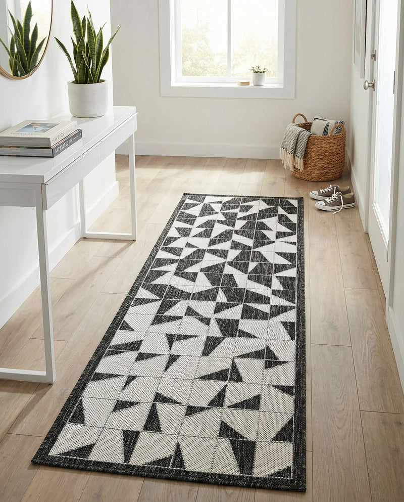 Urban Terrace Collection Area Rug -  Mercer Runner Black and White  lifestyle 65