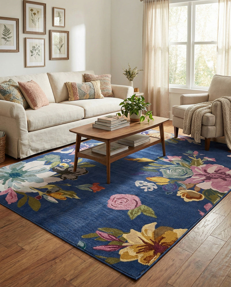 Meadow Breeze Collection Area Rug - Wildflower Rectangle Blue  lifestyle 22