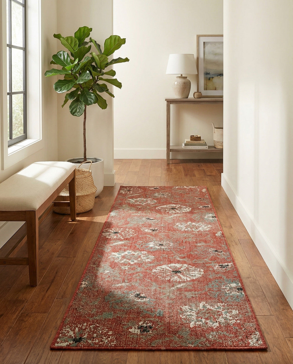 Seaside Blooms Collection Area Rug - Seychelles Runner Terracotta  lifestyle 46