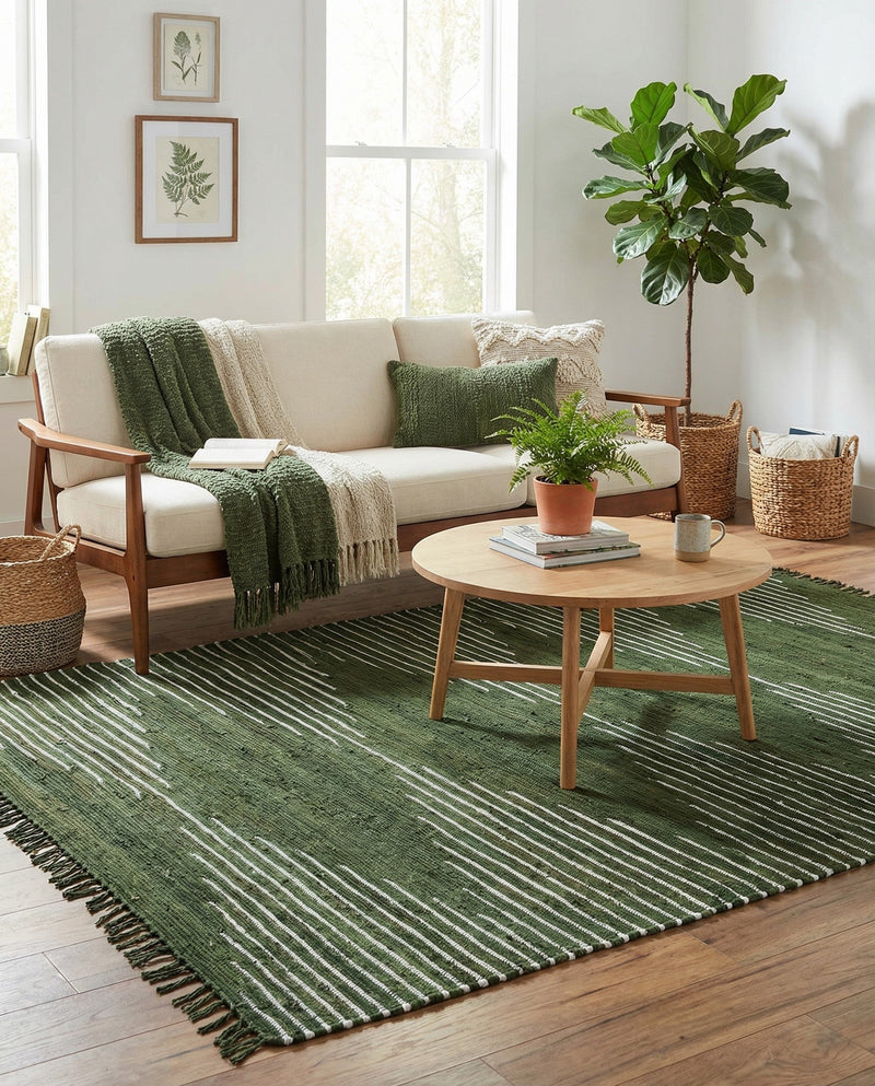 Thar Cotton Collection Area Rug - Jaisalmer (Green) Rectangle Green  lifestyle 8