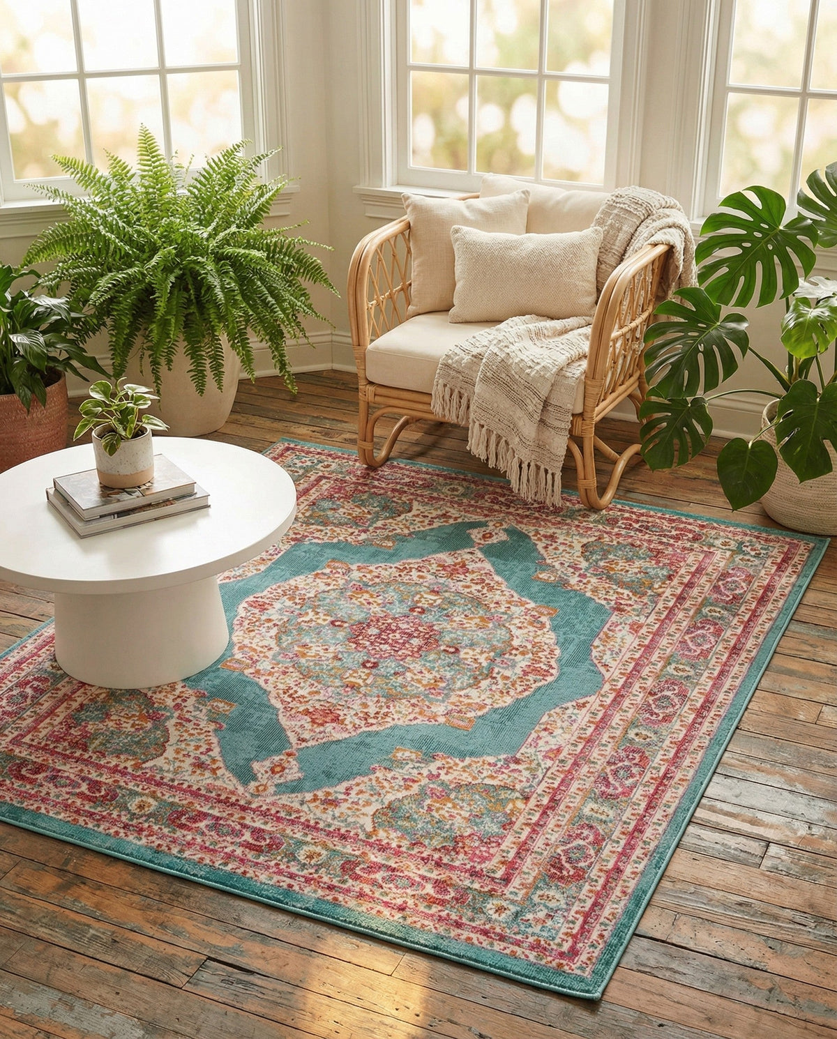 Caribbean Breeze Collection Area Rug -  Windward Square Turquoise  lifestyle 158