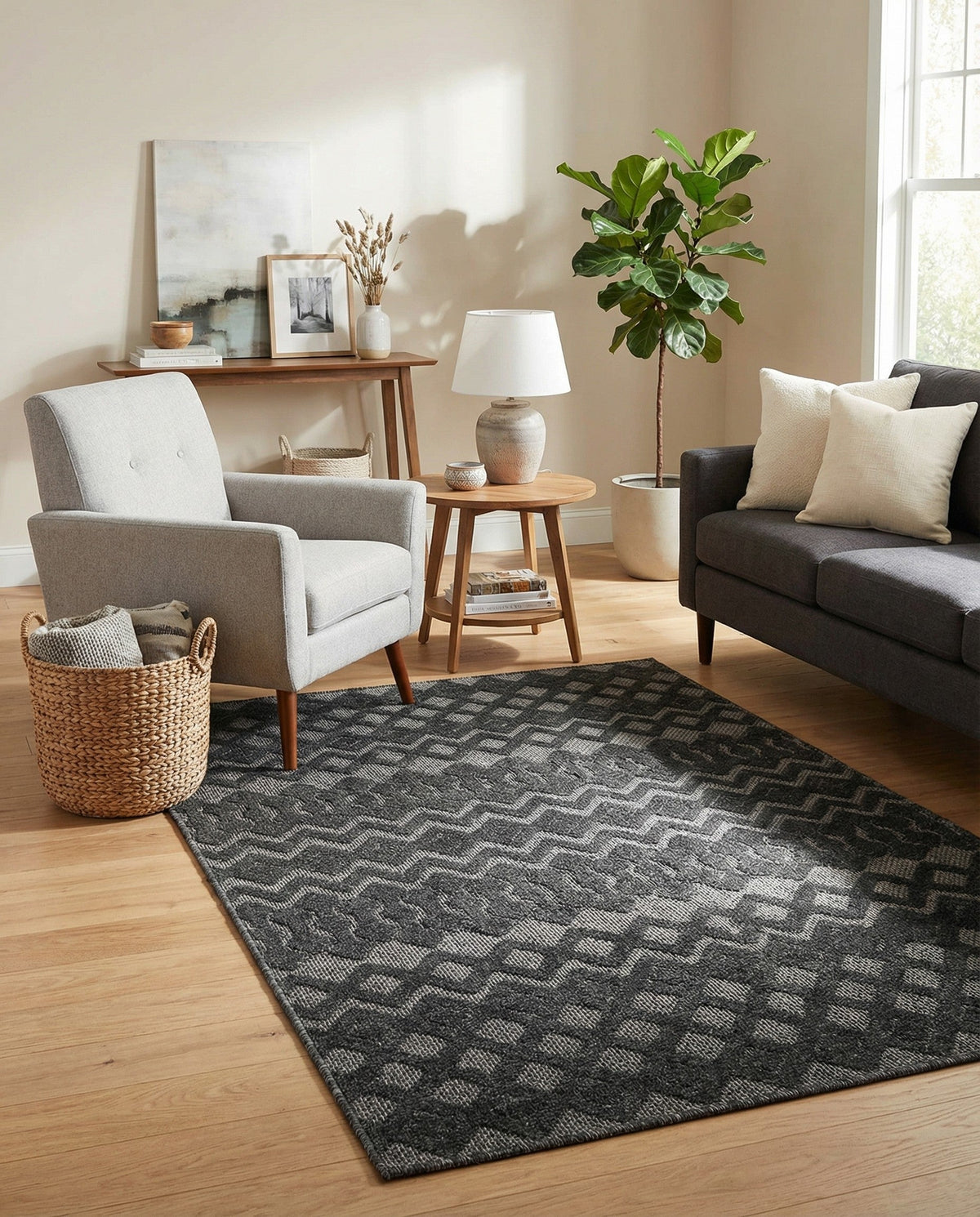 Garden Lattice Charm Collection Area Rug -  Pergola (Charcoal) Rectangle Charcoal  lifestyle 10