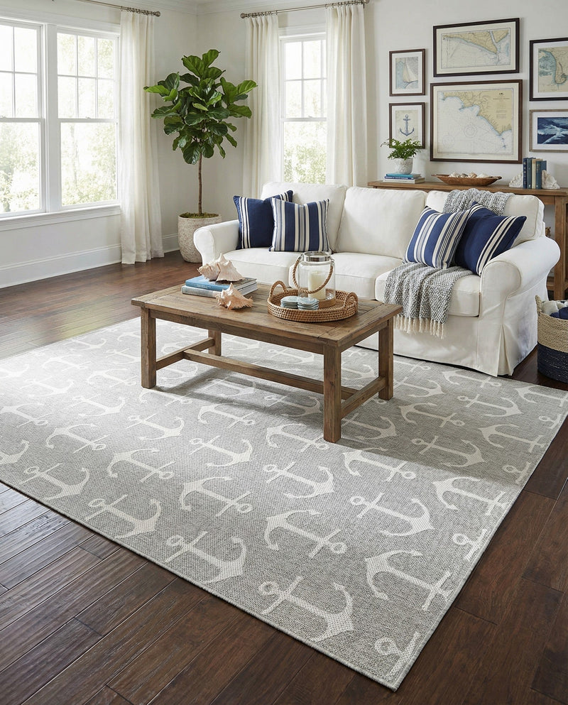 Seaside Haven Rugs Collection Area Rug - Sapphire (Gray) Rectangle Gray  lifestyle 3