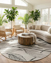 Seaside Blooms Collection Area Rug -  Evergreen (Charcoal Ivory) Round Charcoal Ivory  lifestyle 15