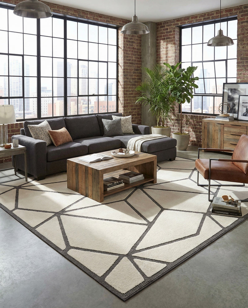 Monochrome Collection Area Rug -  Onyx Rectangle Ivory White  lifestyle 8