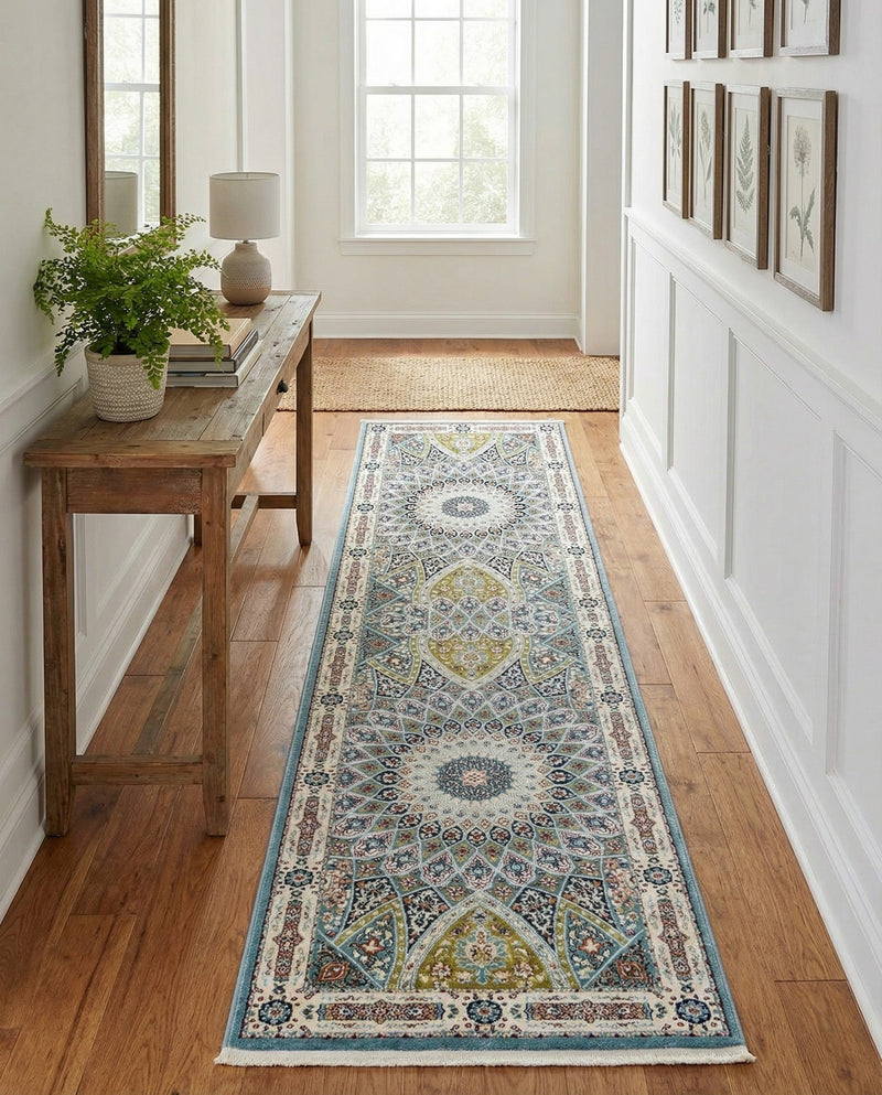 Persian Elegance Collection Area Rug -  Hamedan (Blue) Runner Blue  lifestyle 69