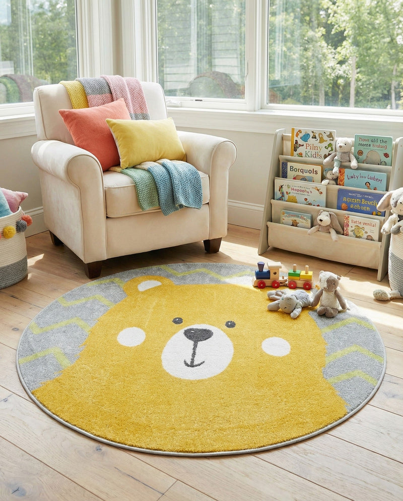 Wonder Tykes Collection Area Rug -  Whirlwind Round Yellow  lifestyle 13