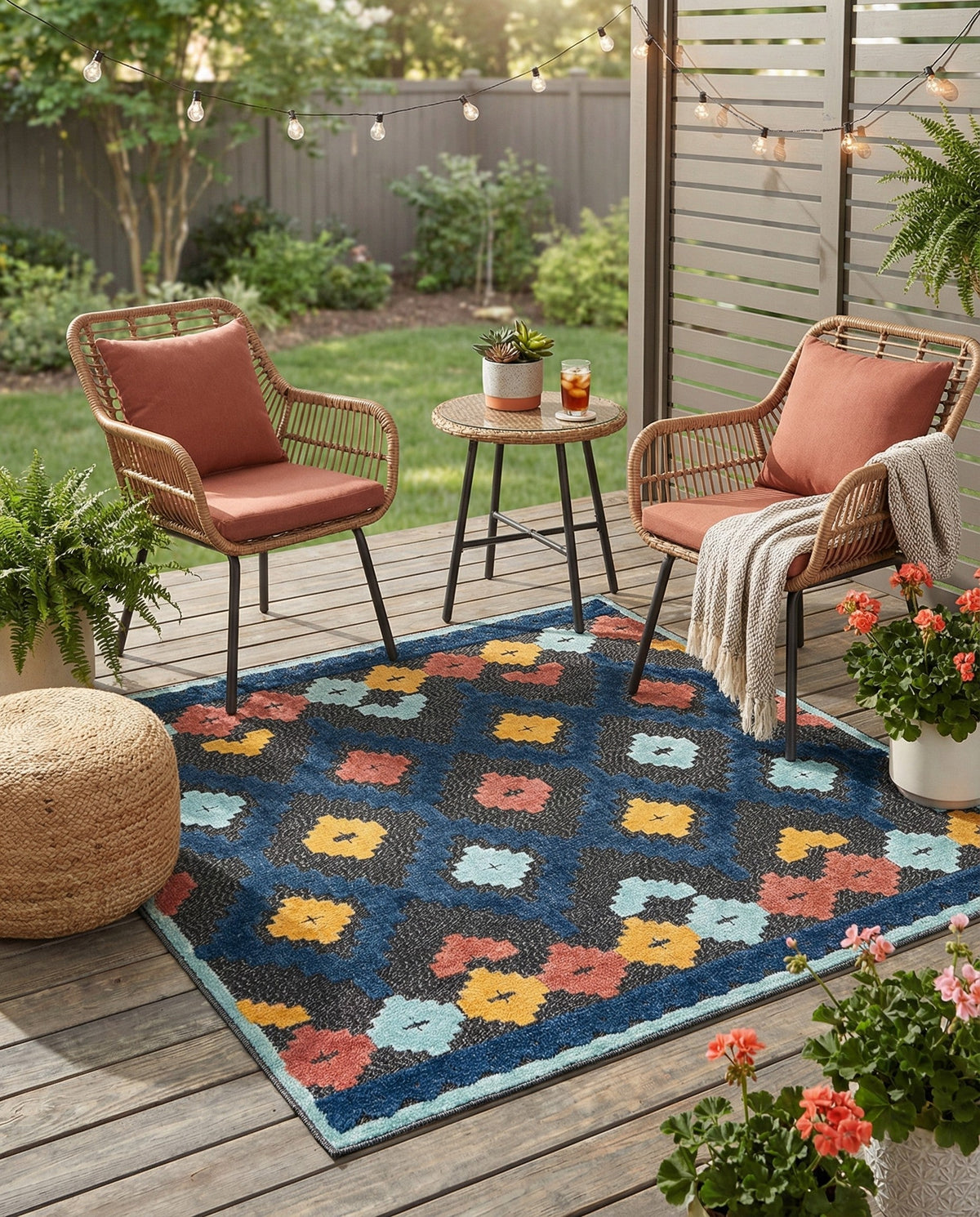 Caribbean Terrace Collection Area Rug -  Tobago Square Charcoal  lifestyle 113