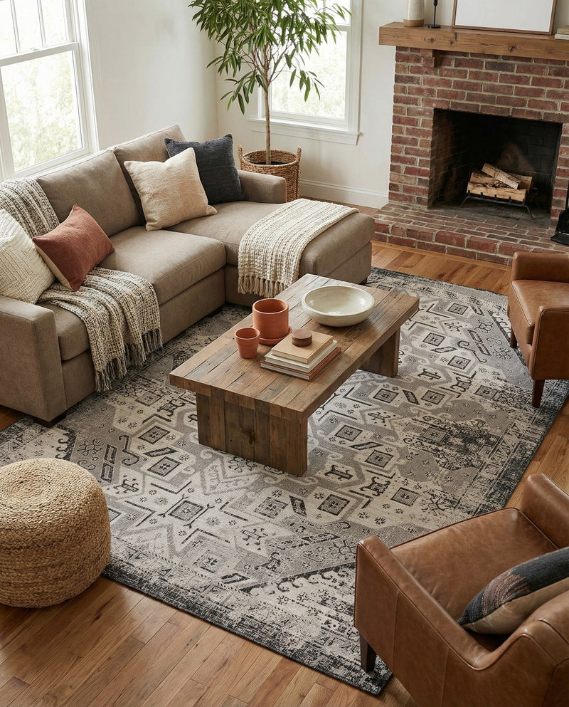 Tribal Terrace Treasures Collection Area Rug - Mayan Marina (Charcoal Gray) Rectangle Charcoal Gray  lifestyle 9
