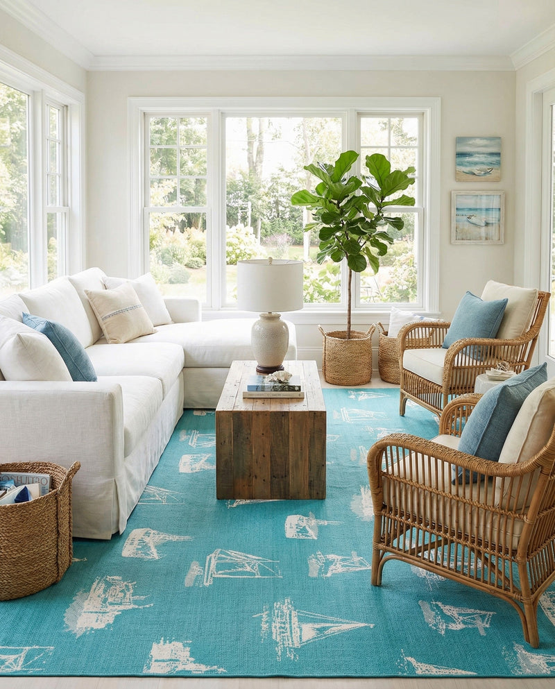 Seaside Haven Rugs Collection Area Rug -  Beachcomber Square Teal  lifestyle 48
