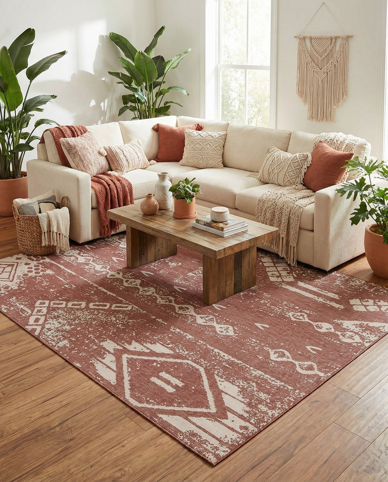 Desert Nomad Terrace Collection Area Rug - Sahara (Rust Red) Rectangle Rust Red  lifestyle 5