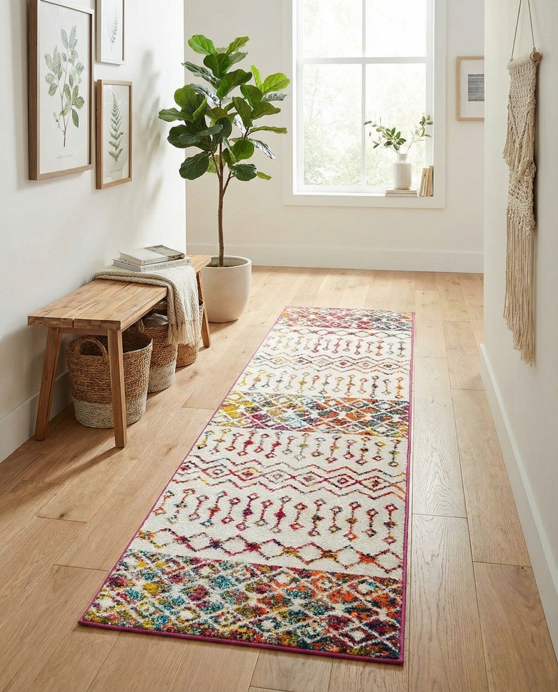 Mediterranean Lattice Collection Area Rug -  Casablanca (Ivory Multi) Runner Ivory Multi  lifestyle 42