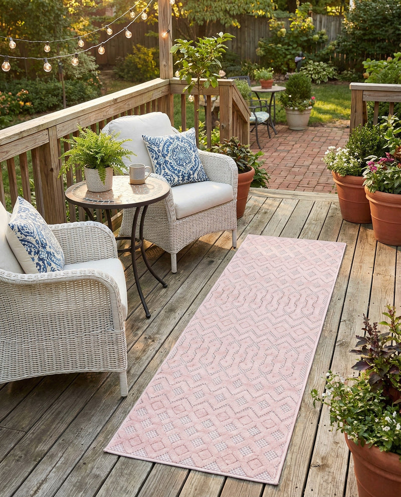 Garden Lattice Charm Collection Area Rug -  Pergola (Pink) Runner Pink  lifestyle 49
