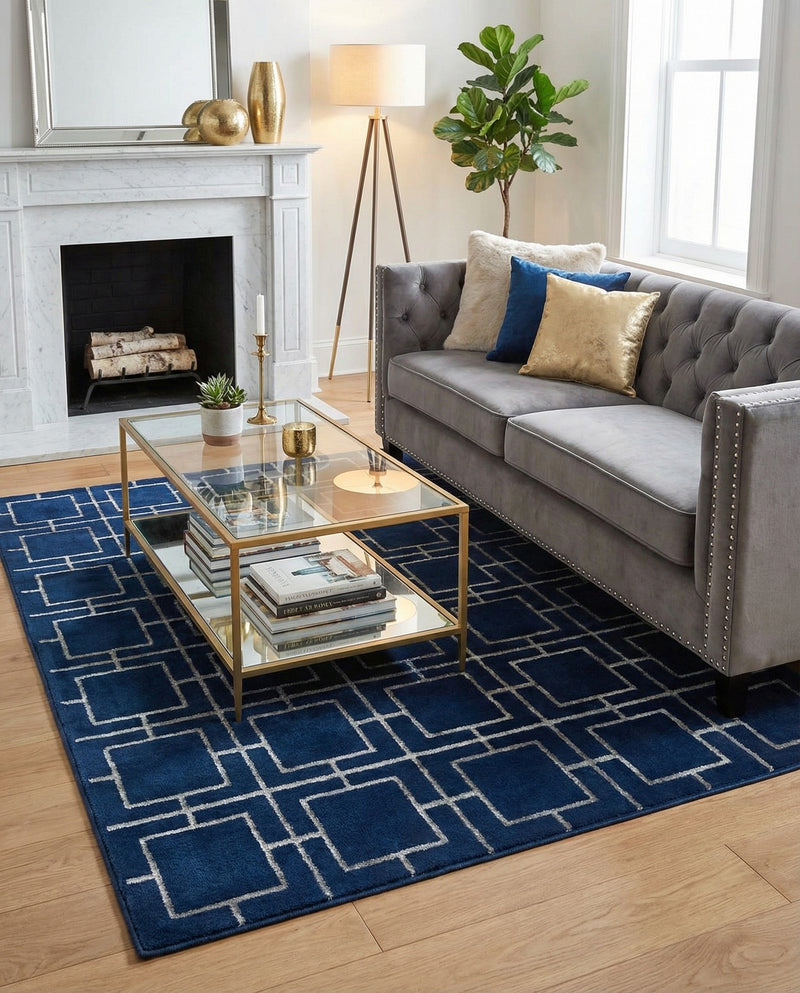 Hollywood Luxe Collection Area Rug -  Beverly (Navy Blue Silver) Rectangle Navy Blue Silver  lifestyle 9