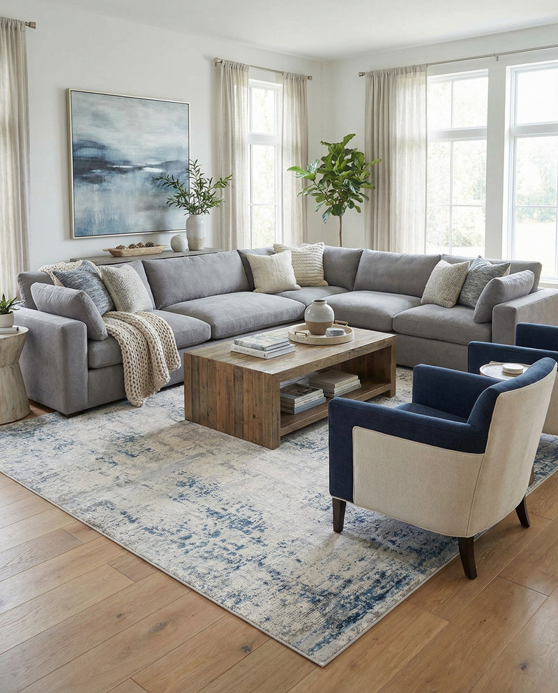 Aegean Elegance Collection Area Rug -  Milos Rectangle Gray Blue  lifestyle 10