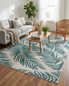 Seaside Blooms Collection Area Rug - Verdure (Teal Ivory) Rectangle Teal Ivory  lifestyle 18