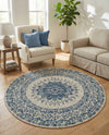 Patio Heritage Collection Area Rug -  Lafayette (Blue) Round Blue  lifestyle 50