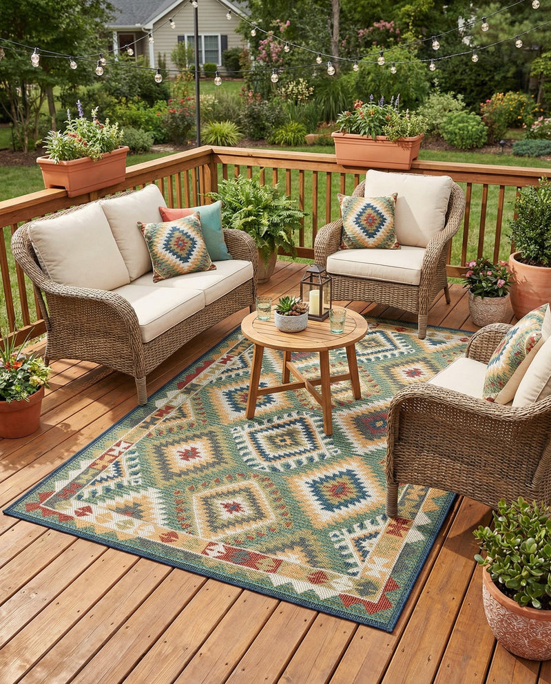 Coastal Terrace Collection Area Rug -  Sandbar Rectangle Green  lifestyle 20