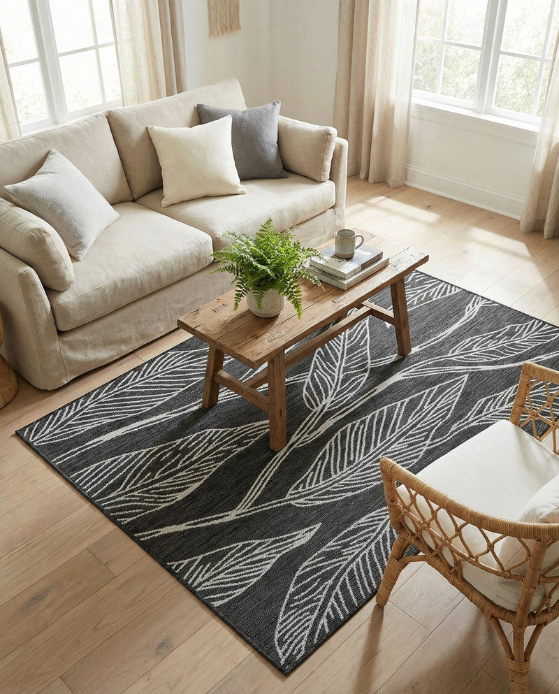Seaside Blooms Collection Area Rug -  Evergreen (Ivory Charcoal) Rectangle Ivory Charcoal  lifestyle 4