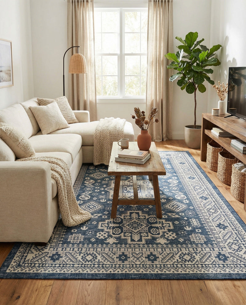 Tribal Terrace Treasures Collection Area Rug -  Incan Isle (Blue) Rectangle Blue  lifestyle 13
