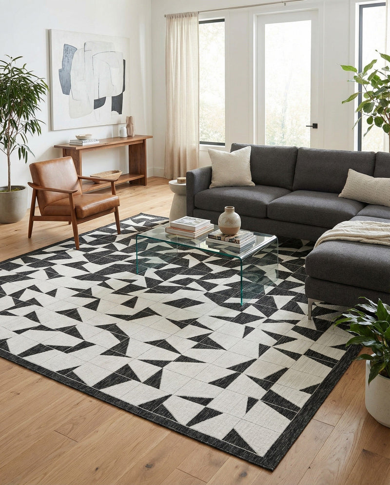 Urban Terrace Collection Area Rug -  Mercer Rectangle Black and White  lifestyle 3
