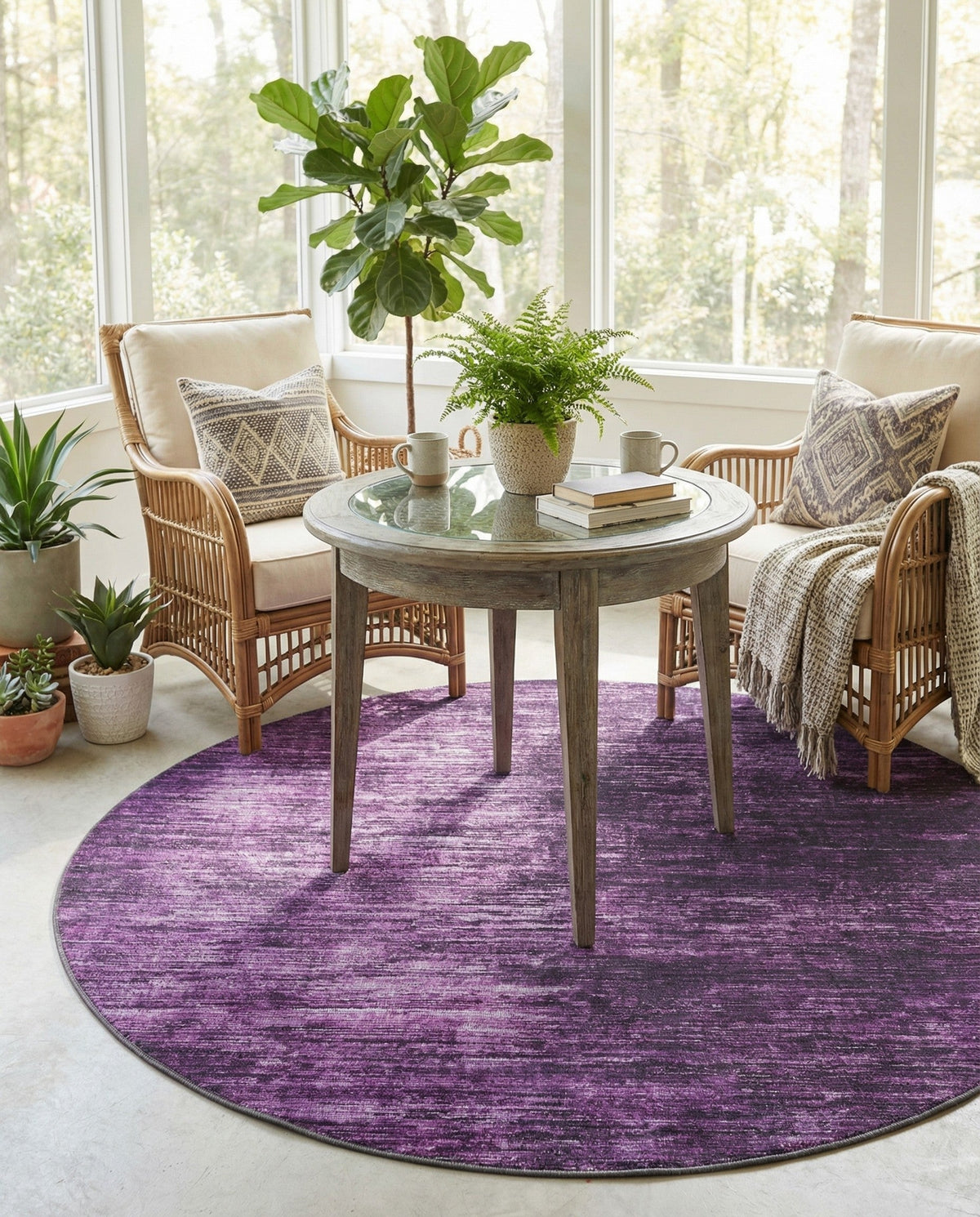 Sahara Essence Collection Area Rug - Oasis (Purple) Round Purple  lifestyle 97
