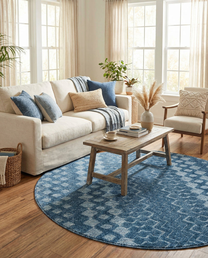 Garden Lattice Charm Collection Area Rug -  Pergola (Navy Blue) Round Navy Blue  lifestyle 38