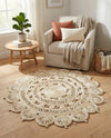 Woven Seaside Jute Collection Area Rug - Coastalhaven (Ivory) Round Ivory  lifestyle 22