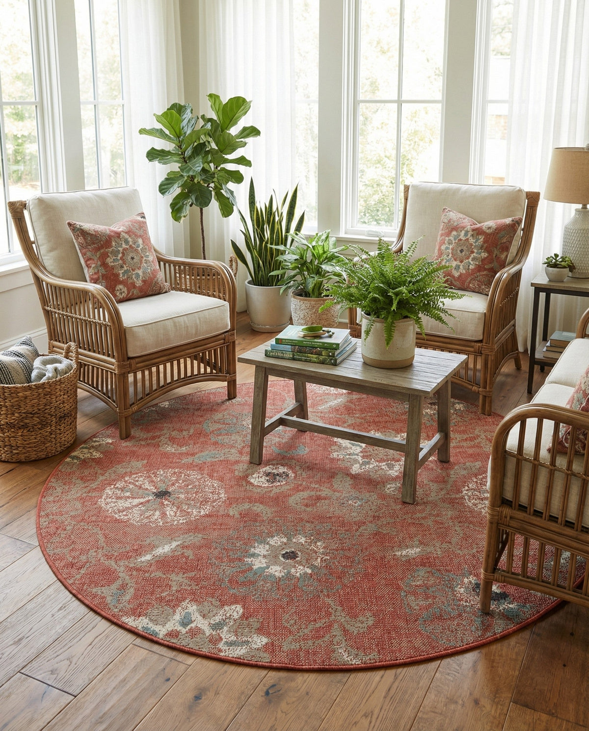 Seaside Blooms Collection Area Rug - Seychelles Round Terracotta  lifestyle 131
