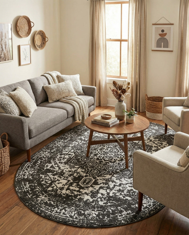 Georgetown Rugs Collection Area Rug - Dupont (Dark Gray) Oval Dark Gray  lifestyle 33