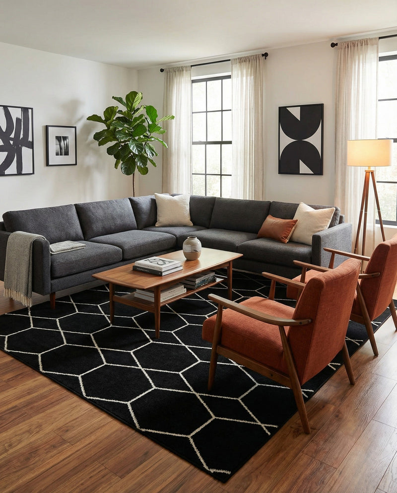Trellis Mosaic Collection Area Rug - Arborville (Black) Square Black  lifestyle 37
