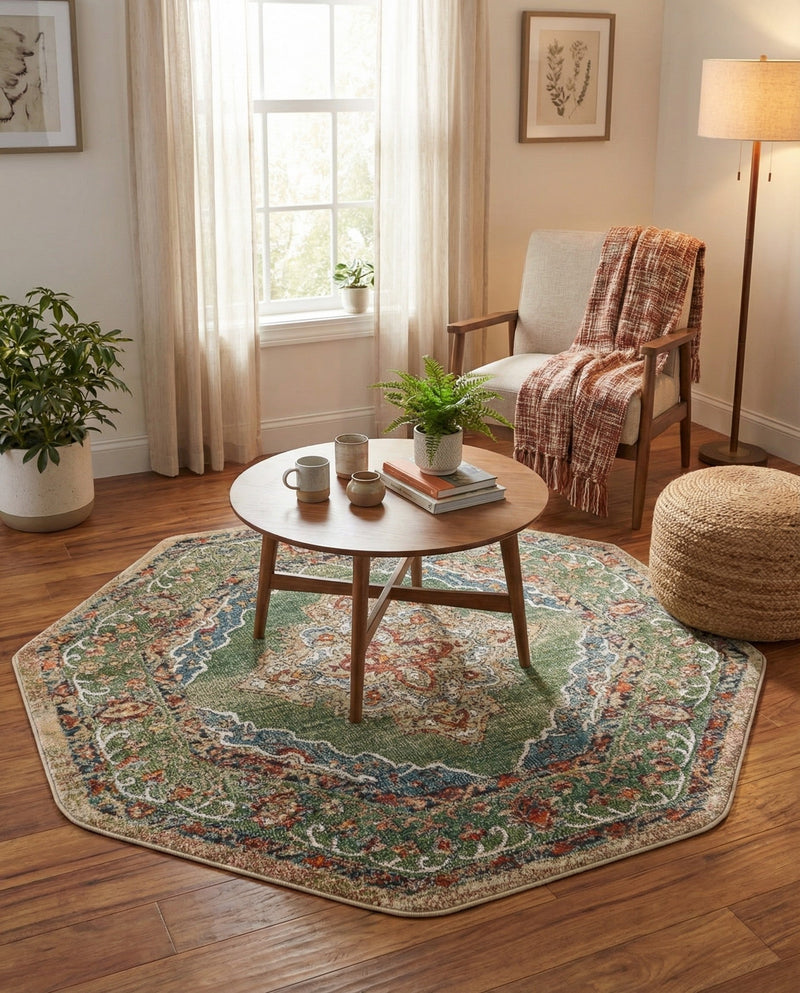 Savannah Soiree Collection Area Rug - Serengeti (Green) Octagon Green  lifestyle 73