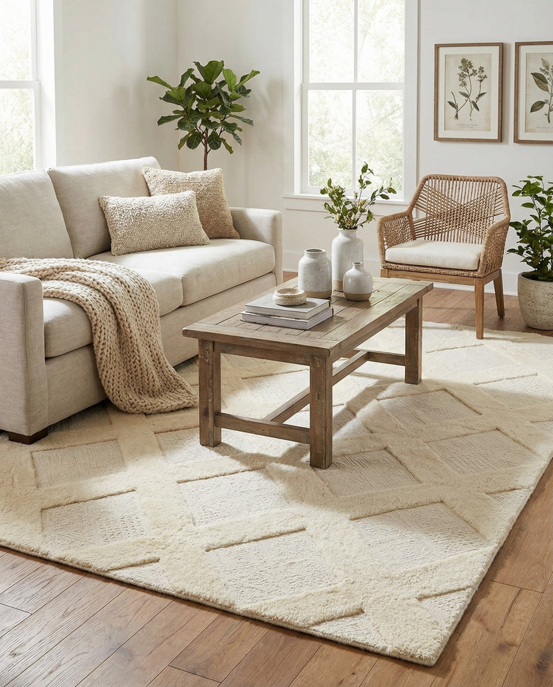 Trellis Wool Collection Area Rug - Vineyard Rectangle Ivory  lifestyle 5