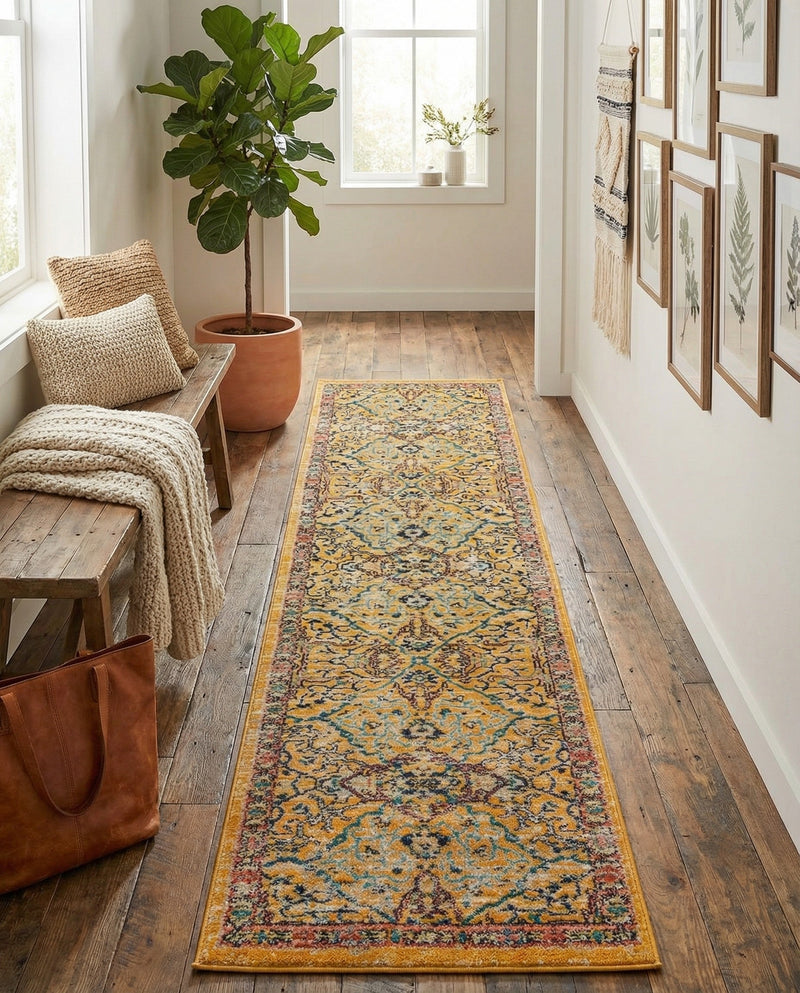 Seville Stripes Collection Area Rug -  Malaga (Yellow) Runner Yellow  lifestyle 70