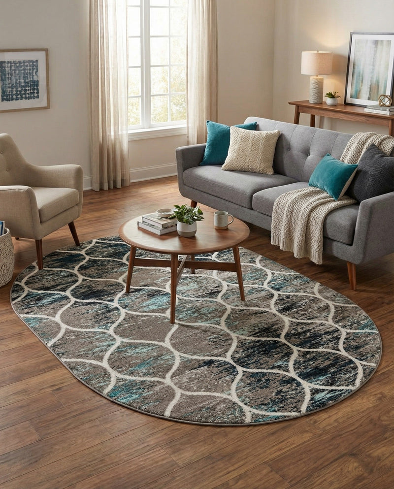 Trellis Mosaic Collection Area Rug -  Pergolatown (Blue Multi) Oval Blue Multi  lifestyle 40