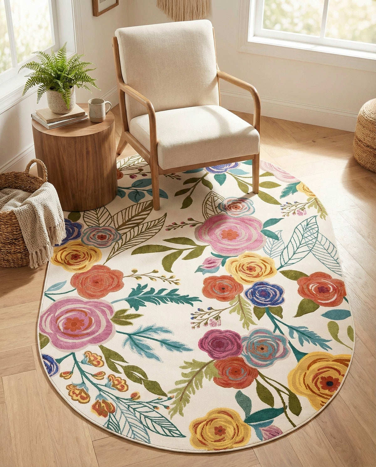 Meadow Breeze Collection Area Rug -  Petal Oval Ivory  lifestyle 215