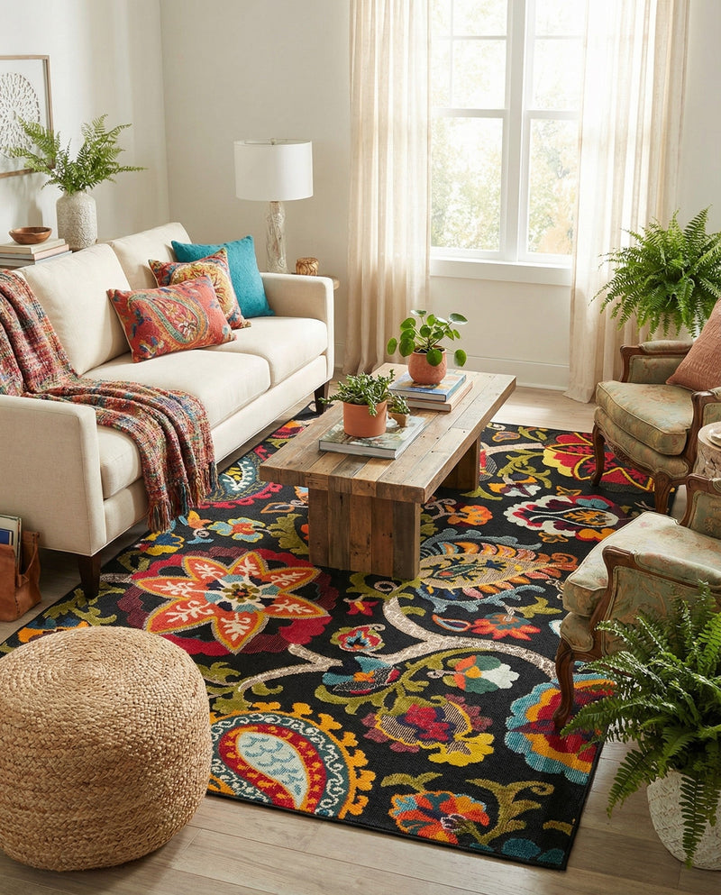 Outdoor Marrakesh Collection Area Rug - Fes Rectangle Multi Black  lifestyle 27
