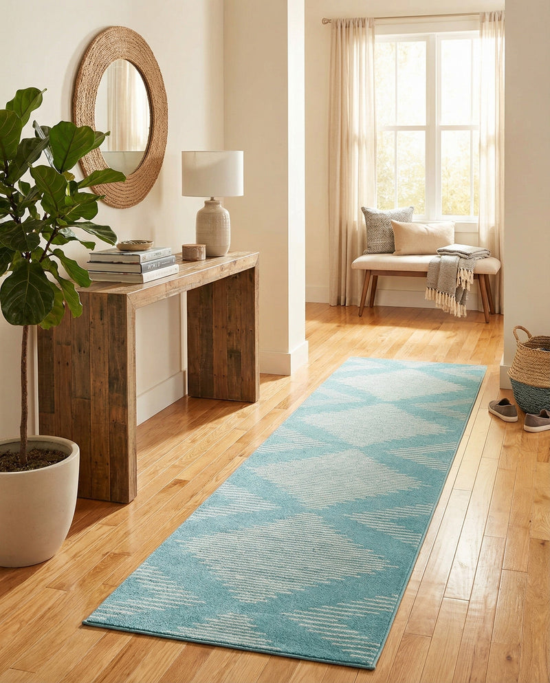 Seychelles Stripes Collection Area Rug - Mahe (Light Blue) Runner Light Blue  lifestyle 56