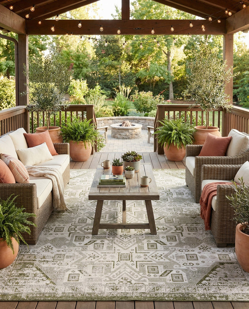 Tribal Terrace Treasures Collection Area Rug - Mayan Marina (Green) Rectangle Green  lifestyle 9