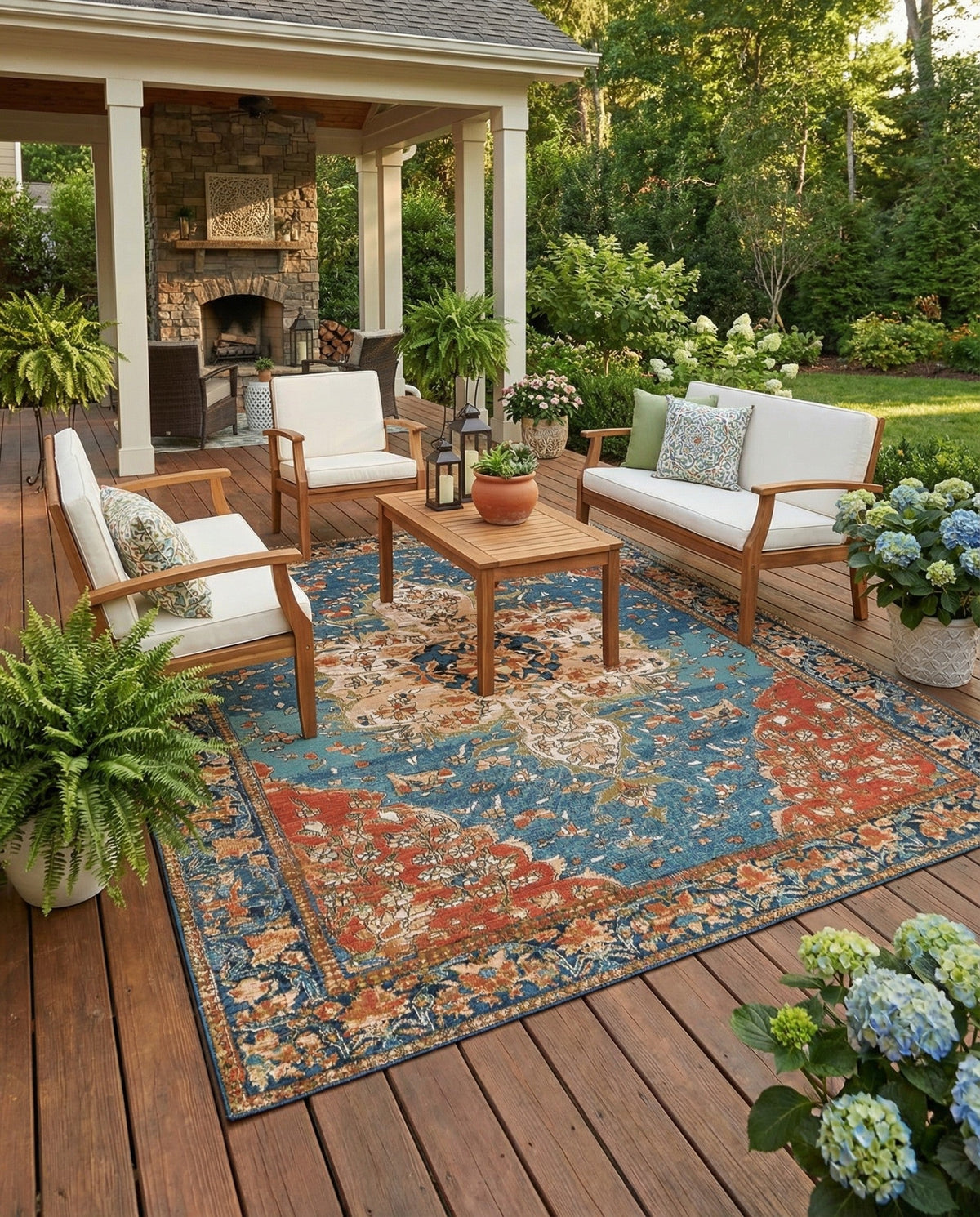 Patio Heritage Collection Area Rug -  Grove Rectangle Navy Blue and Rust Red  lifestyle 18