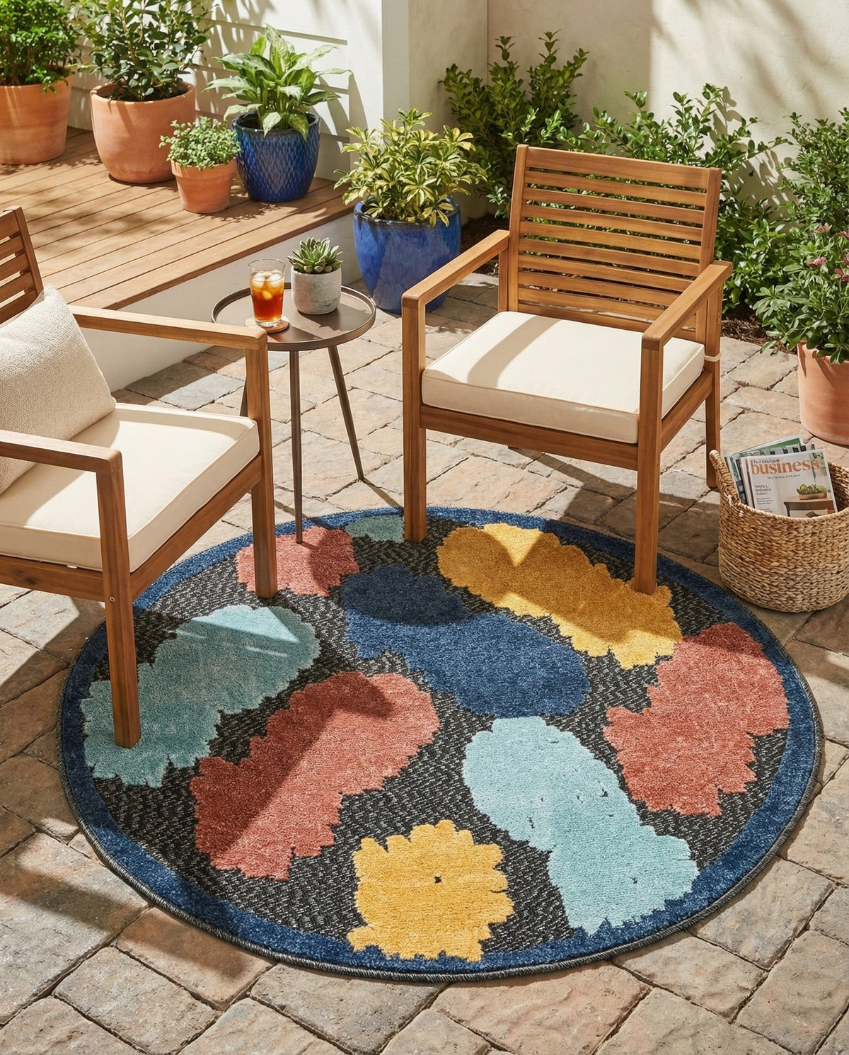 Caribbean Terrace Collection Area Rug -  Nevis Round Black  lifestyle 92