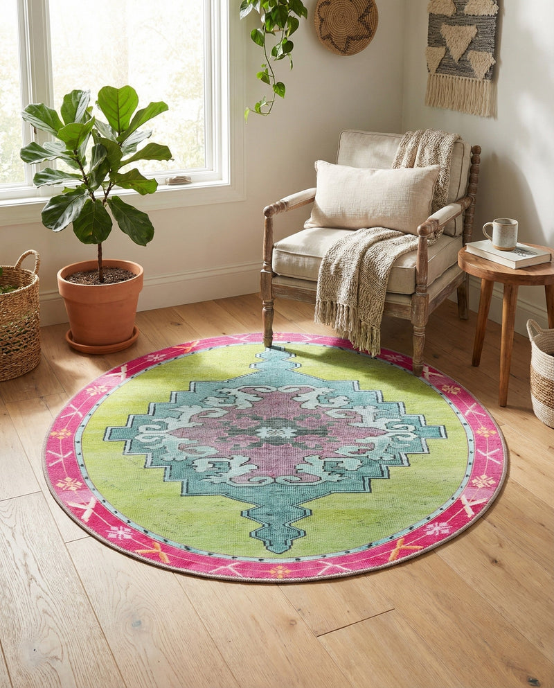 Heritage Elegance Collection Area Rug -  Winterthur (Green) Round Green  lifestyle 51