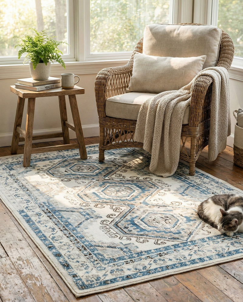 Savannah Elegance Collection Area Rug -  Tybee (Ivory Aqua) Rectangle Ivory Aqua  lifestyle 8