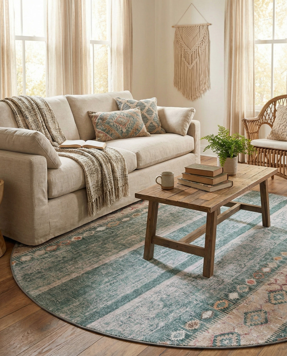 Heritage Elegance Collection Area Rug -  Edinburgh Round Green  lifestyle 125