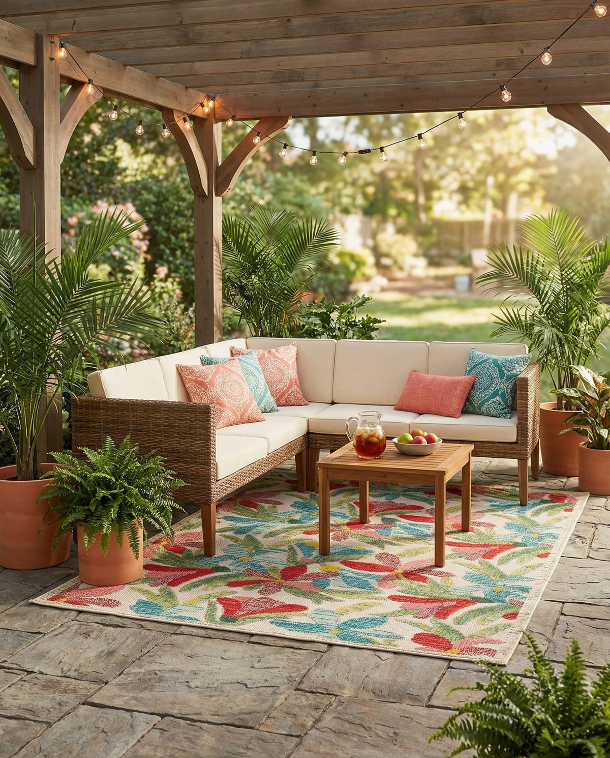 Outdoor Marrakesh Collection Area Rug -  Midelt Rectangle Multi  lifestyle 13