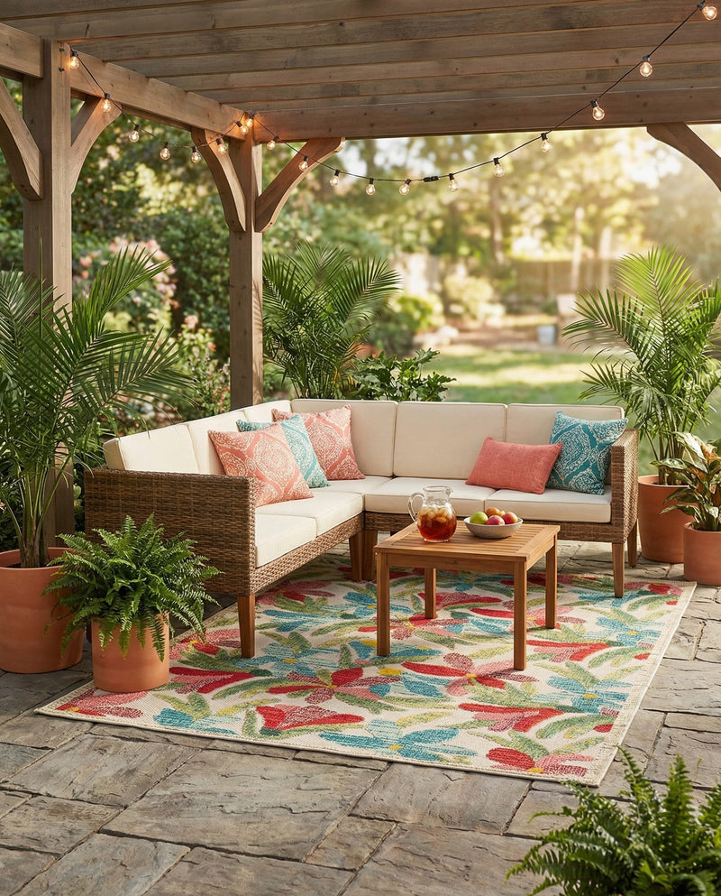 Outdoor Marrakesh Collection Area Rug -  Midelt Rectangle Multi  lifestyle 13